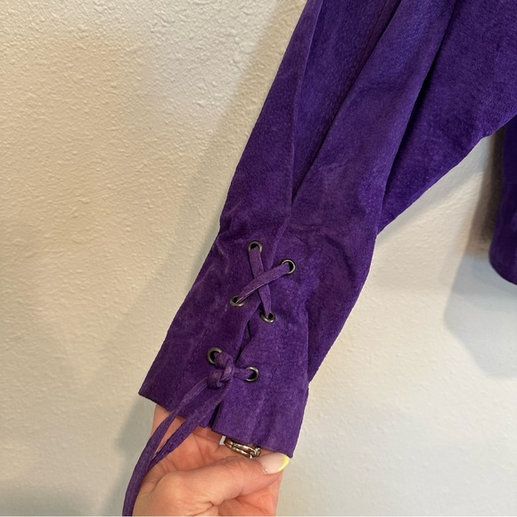 Vintage Purple Leather Fringe Jacket - Picture 7 of 16